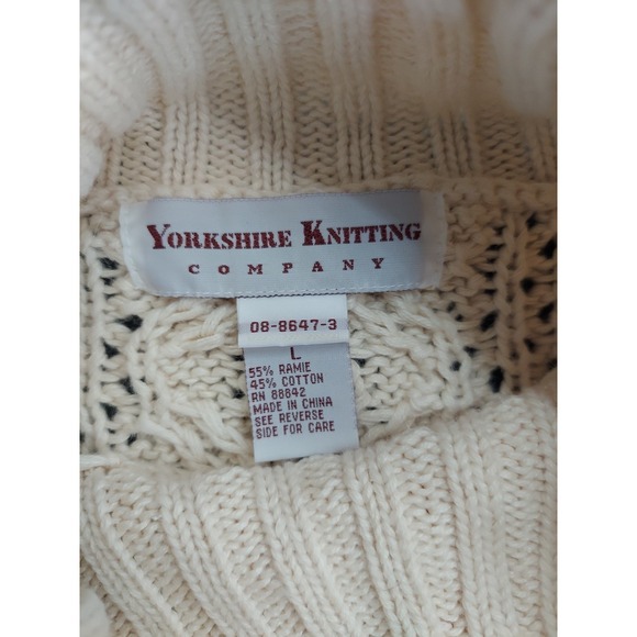 Yorkshire Knitting Sweater Womens Large Beige Fishermans Turtleneck Cable Knit - Picture 3 of 9
